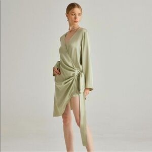 Silk Maison Side Belted Irregular Pleated Silk Dress Sz Medium